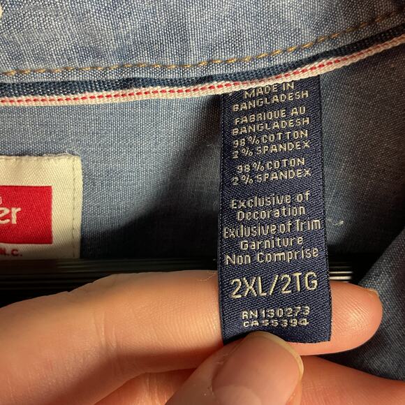 Wrangler Mens Western Rodeo Button Up Blue Indigo Denim Pearl Snap Shirt 2XL - Picture 9 of 12